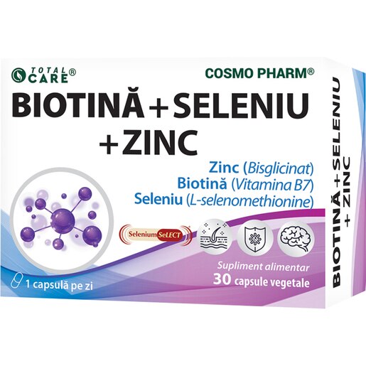 Supliment Biotina 1000 mcg, Seleniu, Zinc, 30 capsule, COSMO PHARM Supliment Biotina 1000 mcg, Seleniu, Zinc, 30 capsule, COSMO PHARM