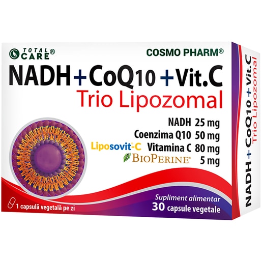 Supliment NADH + Coenzima Q10 + Vitamina C Trio Lipozomal, 30 capsule, COSMO PHARM Supliment NADH + Coenzima Q10 + Vitamina C Trio Lipozomal, 30 capsule, COSMO PHARM