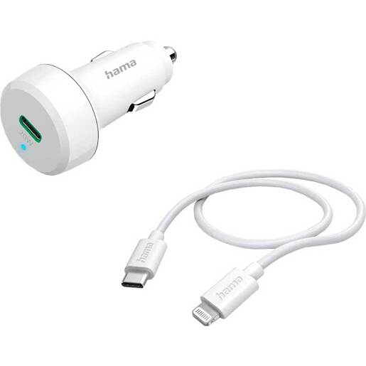 Incarcator auto HAMA 201611, 1x USB-C, Power Delivery (PD) 20W, cablu Lightning, alb Incarcator auto HAMA 201611, 1x USB-C, Power Delivery (PD) 20W, cablu Lightning, alb