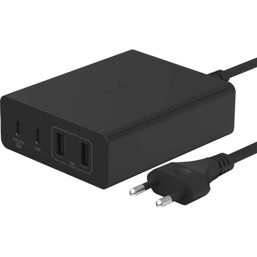 Incarcator retea BELKIN WCH010vfBK, 2xUSB-C 65W, 2xUSB-A 12W, Power Delivery (PD) 108W, GaN, negru Incarcator retea BELKIN WCH010vfBK, 2xUSB-C 65W, 2xUSB-A 12W, Power Delivery (PD) 108W, GaN, negru