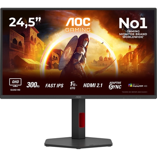 Monitor Gaming WLED Fast IPS AOC 25G4SXU, 24.5", QHD, 300Hz, NVIDIA G-SYNC Compatible, pivot, boxe, negru Monitor Gaming WLED Fast IPS AOC 25G4SXU, 24.5", QHD, 300Hz, NVIDIA G-SYNC Compatible, pivot, boxe, negru