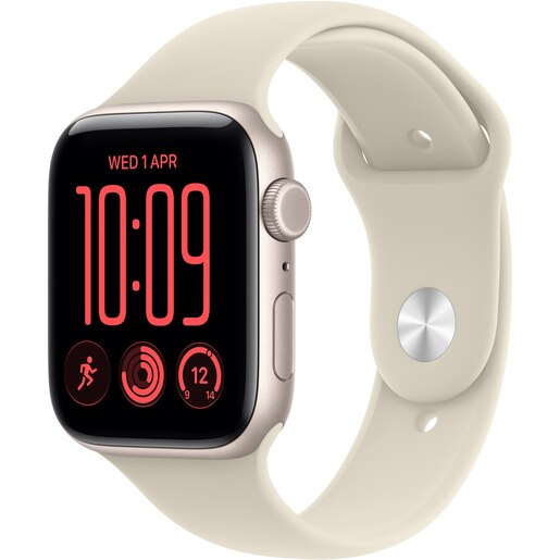 Apple Watch SE 3, GPS + Cellular, 44mm, Starlight Aluminium Case, Sand Sport Band - S/M Apple Watch SE 3, GPS + Cellular, 44mm, Starlight Aluminium Case, Sand Sport Band - S/M