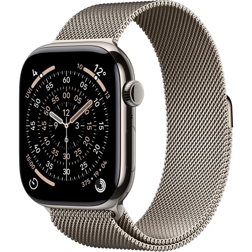Apple Watch 11, GPS + Cellular, 46 mm, Natural Titanium Case, Natural Milanese Loop - S/M Apple Watch 11, GPS + Cellular, 46 mm, Natural Titanium Case, Natural Milanese Loop - S/M