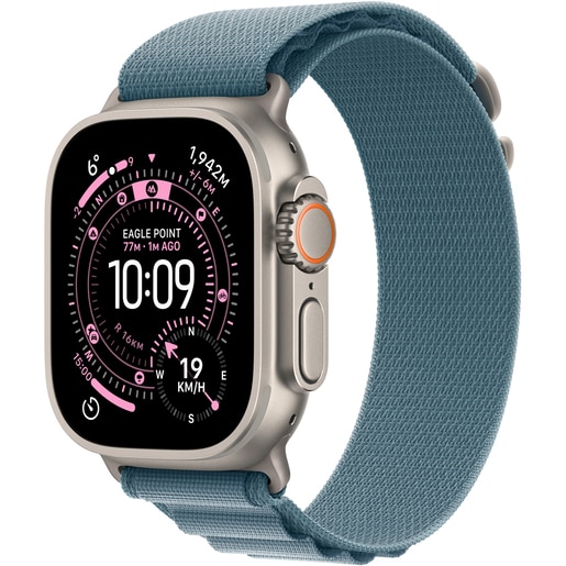 Apple Watch Ultra 3, GPS + Cellular, 49mm, Natural Titanium Case, Light Blue Alpine Loop - Medium Apple Watch Ultra 3, GPS + Cellular, 49mm, Natural Titanium Case, Light Blue Alpine Loop - Medium