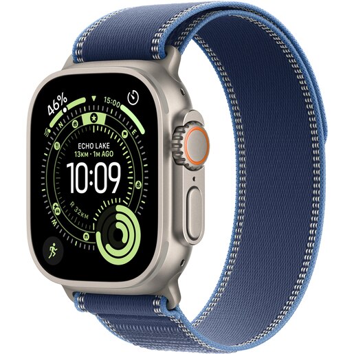 Apple Watch Ultra 3, GPS + Cellular, 49mm, Natural Titanium Case, Blue/Bright Blue Trail Loop - M/L Apple Watch Ultra 3, GPS + Cellular, 49mm, Natural Titanium Case, Blue/Bright Blue Trail Loop - M/L