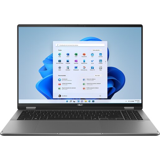 Laptop ASUS Vivobook 16 Flip OLED TP3607SA-RJ050X, Intel Core Ultra 5 226V pana la 4.8GHz, 16" 3K, 16GB, SSD 1TB, Intel Arc Graphics, Windows 11 Pro, Matte Gray Laptop ASUS Vivobook 16 Flip OLED TP3607SA-RJ050X, Intel Core Ultra 5 226V pana la 4.8GHz, 16" 3K, 16GB, SSD 1TB, Intel Arc Graphics, Windows 11 Pro, Matte Gray