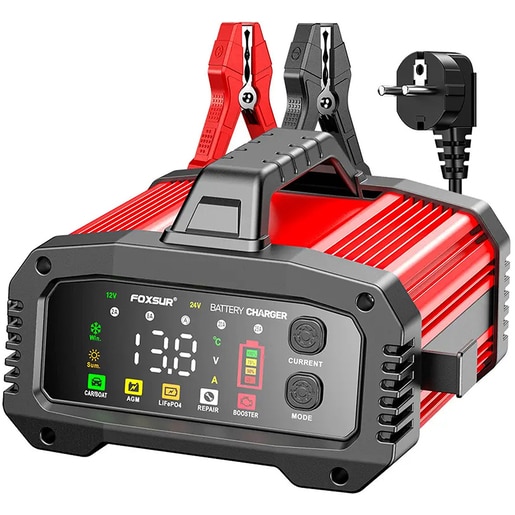 Redresor auto FOXSUR 12250R, 12V 25A, 24V 25A, rosu Redresor auto FOXSUR 12250R, 12V 25A, 24V 25A, rosu