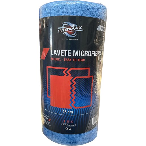 Rola lavete microfibra CARMAX, 25 x 25cm, 50buc, albastru Rola lavete microfibra CARMAX, 25 x 25cm, 50buc, albastru