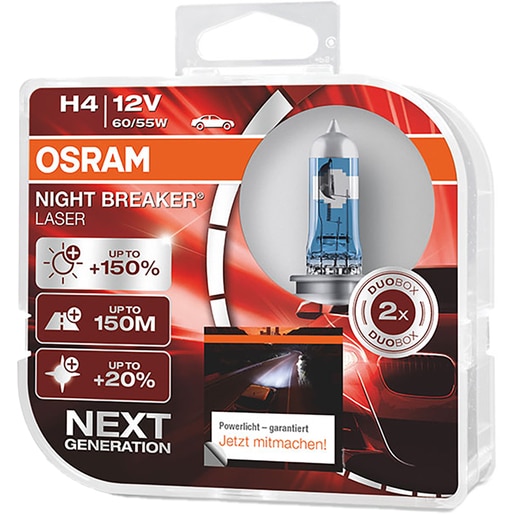 Bec auto OSRAM Night Breaker Laser, 55/60W, 12V, H4, 2 buc Bec auto OSRAM Night Breaker Laser, 55/60W, 12V, H4, 2 buc
