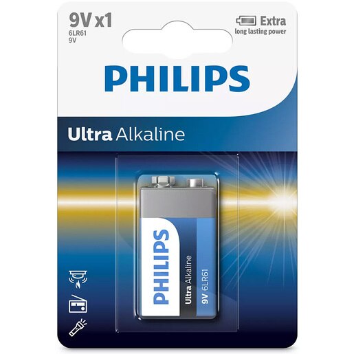 Baterie alcalina PHILIPS 6LR61, 9V, 1 buc Baterie alcalina PHILIPS 6LR61, 9V, 1 buc