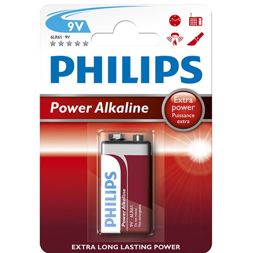 Baterie alcalina 9V PHILIPS 6LR61P1B/10 Baterie alcalina 9V PHILIPS 6LR61P1B/10