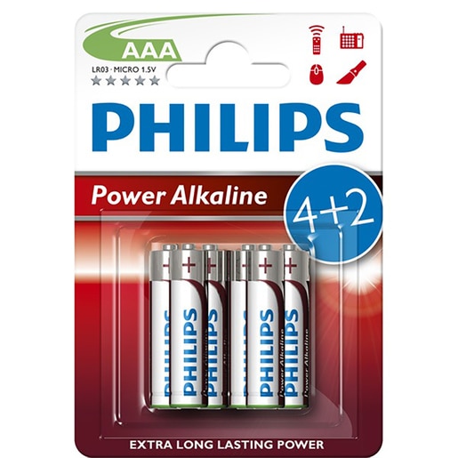 Baterii alcaline AAA PHILIPS LR03P6BP/10, 6 bucati Baterii alcaline AAA PHILIPS LR03P6BP/10, 6 bucati