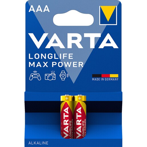 Baterii alcaline AAA VARTA Longlife Max Power, 2 bucati Baterii alcaline AAA VARTA Longlife Max Power, 2 bucati