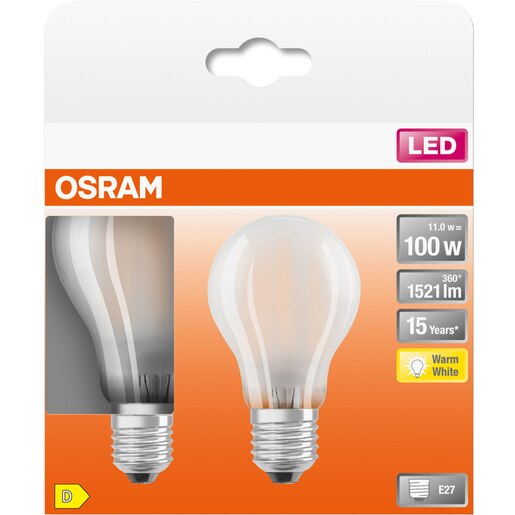 Set 2 becuri LED OSRAM mat, E27, 11W, 1521lm, lumina calda Set 2 becuri LED OSRAM mat, E27, 11W, 1521lm, lumina calda