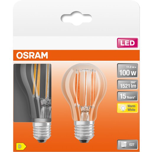 Set 2 becuri LED OSRAM filament, E27, 11W, 1521lm, lumina calda Set 2 becuri LED OSRAM filament, E27, 11W, 1521lm, lumina calda