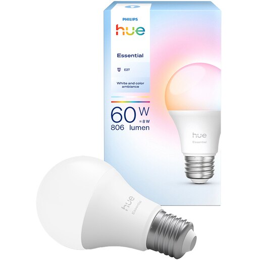 Bec LED PHILIPS HUE Essential, E27, 8W, 806lm, Wi-Fi, lumina variabila, compatibil Alexa, Google Assistant Bec LED PHILIPS HUE Essential, E27, 8W, 806lm, Wi-Fi, lumina variabila, compatibil Alexa, Google Assistant