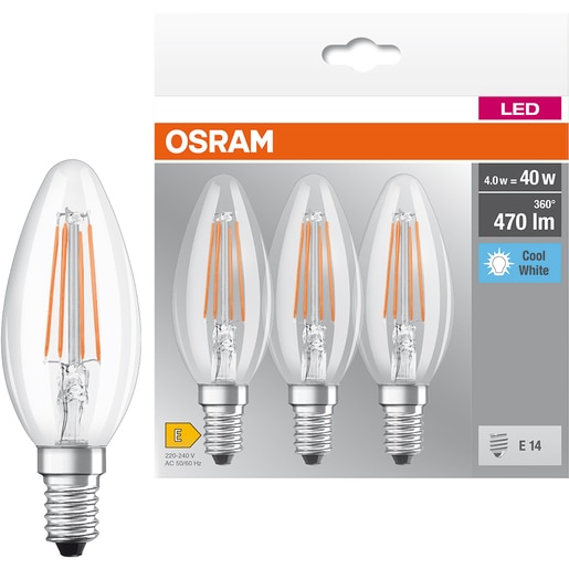 Set 3 becuri LED OSRAM filament, E14, 4W, 470lm, lumina neutra Set 3 becuri LED OSRAM filament, E14, 4W, 470lm, lumina neutra