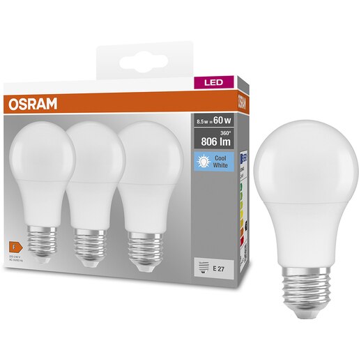Set 3 becuri LED OSRAM, E27, 8.5W, 806lm, lumina neutra Set 3 becuri LED OSRAM, E27, 8.5W, 806lm, lumina neutra