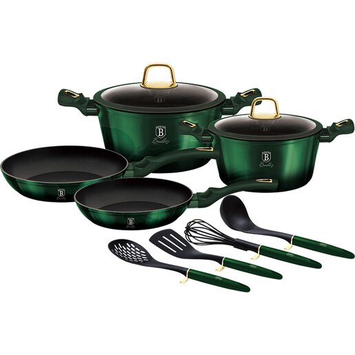 Set vase BERLINGER HAUS Emerald BH/7039, 10 piese, 20-24cm, 2.5-40.1l, aluminiu, verde Set vase BERLINGER HAUS Emerald BH/7039, 10 piese, 20-24cm, 2.5-40.1l, aluminiu, verde