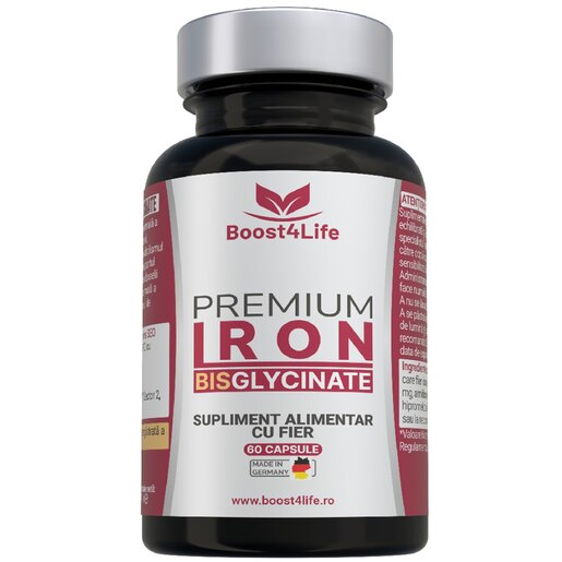 Supliment Fier Bisglicinat Premium 71.8 mg, 60 capsule, BOOST4LIFE Supliment Fier Bisglicinat Premium 71.8 mg, 60 capsule, BOOST4LIFE