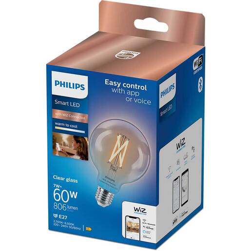 Bec LED Smart Vintage PHILIPS G95, E27, 7W, 806 lm, Bluetooth, Dimabil, Wi-Fi, lumina variabila, compatibil Alexa, Google Assistant Bec LED Smart Vintage PHILIPS G95, E27, 7W, 806 lm, Bluetooth, Dimabil, Wi-Fi, lumina variabila, compatibil Alexa, Google Assistant