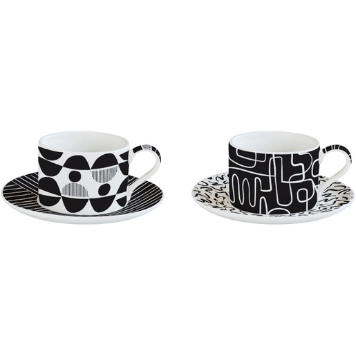 Set cani EASYLIFE Atmosphere, 4 piese, portelan, alb-negru Set cani EASYLIFE Atmosphere, 4 piese, portelan, alb-negru