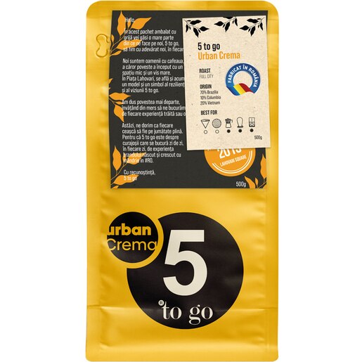 Cafea boabe 5 TO GO Urban Crema, 500g Cafea boabe 5 TO GO Urban Crema, 500g