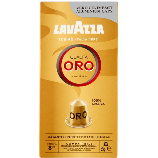 Capsule cafea LAVAZZA Qualita Oro, compatibile Nespresso, 10 capsule, 55g Capsule cafea LAVAZZA Qualita Oro, compatibile Nespresso, 10 capsule, 55g