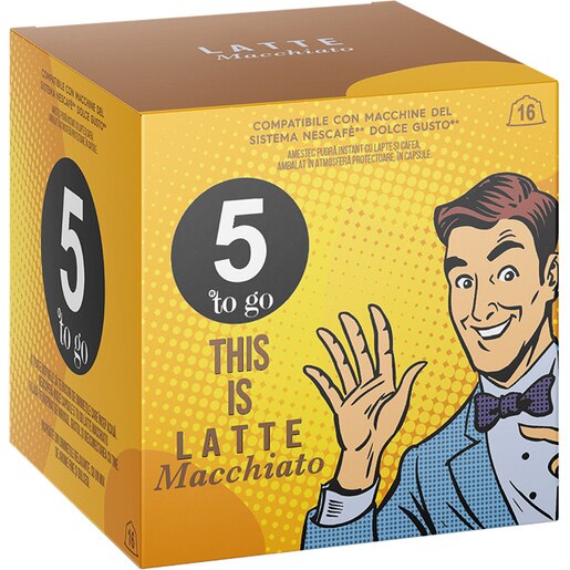 Capsule cafea 5 TO GO Latte Machiato, compatibile Dolce Gusto, 16 capsule, 160g Capsule cafea 5 TO GO Latte Machiato, compatibile Dolce Gusto, 16 capsule, 160g