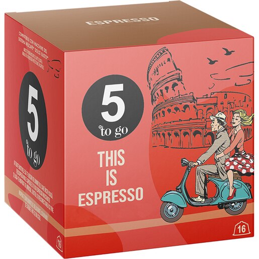 Capsule cafea 5 TO GO Espresso, compatibile Dolce Gusto, 16 capsule, 112g Capsule cafea 5 TO GO Espresso, compatibile Dolce Gusto, 16 capsule, 112g