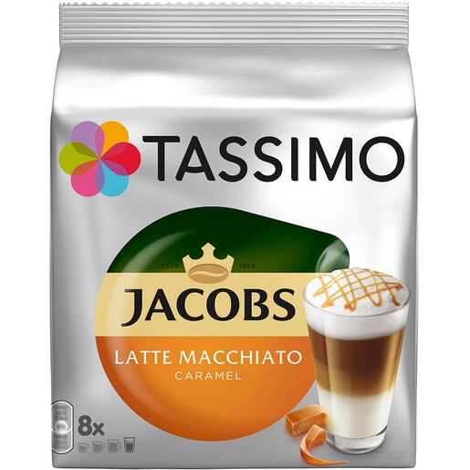 Capsule cafea TASSIMO Jacobs Caramel Macchiato, 8 capsule cafea + 8 capsule lapte, 268g Capsule cafea TASSIMO Jacobs Caramel Macchiato, 8 capsule cafea + 8 capsule lapte, 268g