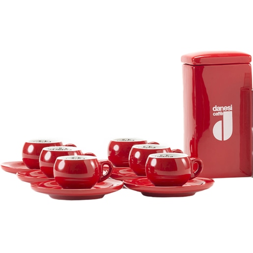 Set cutie ceramica + 6 cesti espresso DANESI CAFFE, rosu Set cutie ceramica + 6 cesti espresso DANESI CAFFE, rosu