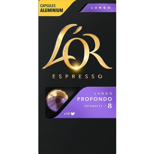 Capsule cafea L'OR Espresso Lungo Profondo, compatibile Nespresso, 10 capsule, 52g Capsule cafea L'OR Espresso Lungo Profondo, compatibile Nespresso, 10 capsule, 52g