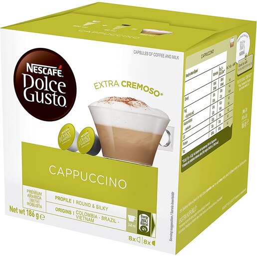 Capsule cafea NESCAFE Cappuccino, compatibile Dolce Gusto, 8 capsule cafea + 8 capsule lapte, 186.4g Capsule cafea NESCAFE Cappuccino, compatibile Dolce Gusto, 8 capsule cafea + 8 capsule lapte, 186.4g