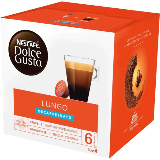 Capsule cafea NESCAFE Caffe Lungo Decaffeinato, compatibile Dolce Gusto, 16 capsule, 210g Capsule cafea NESCAFE Caffe Lungo Decaffeinato, compatibile Dolce Gusto, 16 capsule, 210g