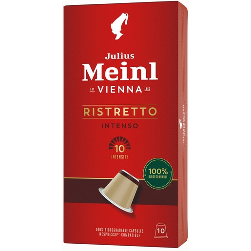 Capsule cafea JULIUS MEINL Ristretto Intenso, compatibile Nespresso, 10 capsule, 56g Capsule cafea JULIUS MEINL Ristretto Intenso, compatibile Nespresso, 10 capsule, 56g