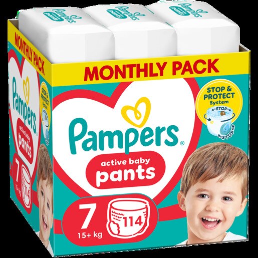 Scutece chilotel PAMPERS Active Baby Pants XXL Box nr 7, 15 kg+, 114 buc Scutece chilotel PAMPERS Active Baby Pants XXL Box nr 7, 15 kg+, 114 buc