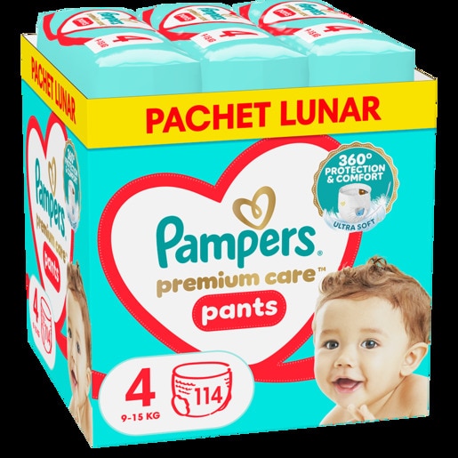 Scutece chilotel PAMPERS Premium Care Pants XXL Box nr 4, Unisex, 9-15 kg, 114 buc Scutece chilotel PAMPERS Premium Care Pants XXL Box nr 4, Unisex, 9-15 kg, 114 buc