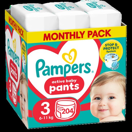 Scutece chilotel PAMPERS Active Baby Pants XXL Box nr 3, Unisex, 6-11 kg, 204 buc Scutece chilotel PAMPERS Active Baby Pants XXL Box nr 3, Unisex, 6-11 kg, 204 buc