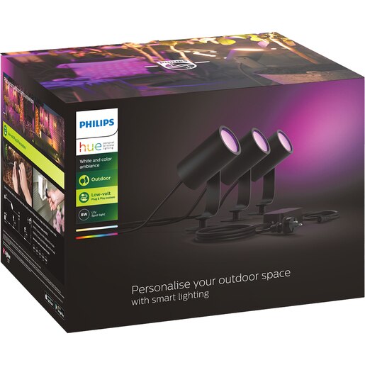 Set 3 spoturi LED smart PHILIPS Hue Lily, 8W, 600 lm, IP65, negru Set 3 spoturi LED smart PHILIPS Hue Lily, 8W, 600 lm, IP65, negru