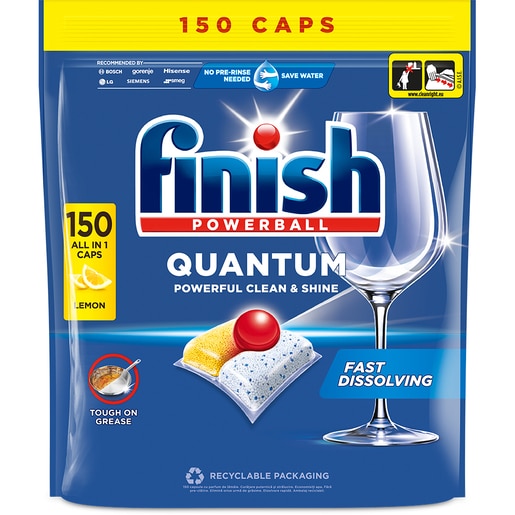 Detergent pentru masina de spalat vase FINISH Quantum, Lemon, 150 capsule Detergent pentru masina de spalat vase FINISH Quantum, Lemon, 150 capsule