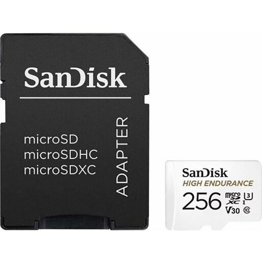 Card de memorie SANDISK High Endurance, microSDXC, 256GB, 100MB/s, clasa 10/U3/V30, UHS-I, adaptor Card de memorie SANDISK High Endurance, microSDXC, 256GB, 100MB/s, clasa 10/U3/V30, UHS-I, adaptor