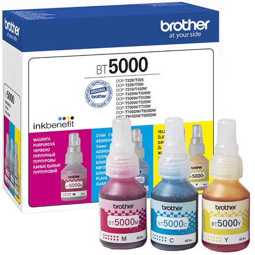 Pachet cerneala originala BROTHER BT5000CLVAL, magenta, cyan, galben Pachet cerneala originala BROTHER BT5000CLVAL, magenta, cyan, galben