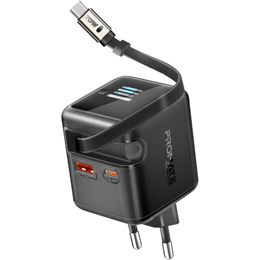 Incarcator retea PROMATE Cubix-R70, 1x USB-C, 1x USB-A, GaN Fast Charging, 70W, negru Incarcator retea PROMATE Cubix-R70, 1x USB-C, 1x USB-A, GaN Fast Charging, 70W, negru