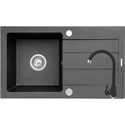Pachet chiuveta PYRAMIS Altexia Eco Smart, 1 cuva, picurator reversibil, compozit granit + baterie, negru Pachet chiuveta PYRAMIS Altexia Eco Smart, 1 cuva, picurator reversibil, compozit granit + baterie, negru