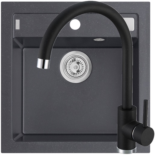 Pachet chiuveta ALVEUS Formic 20, 1 cuva, compozit granit + Baterie Kati G91, negru Pachet chiuveta ALVEUS Formic 20, 1 cuva, compozit granit + Baterie Kati G91, negru