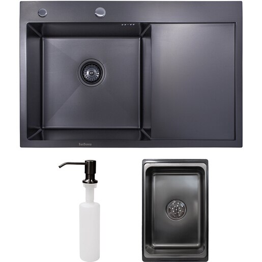 Pachet chiuveta bucatarie SANDONNA HD7850, 1 cuva, inox + picurator + dozator sapun, negru Pachet chiuveta bucatarie SANDONNA HD7850, 1 cuva, inox + picurator + dozator sapun, negru