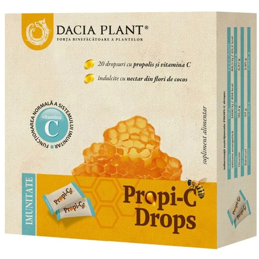 Supliment Propi-C Drops cu aroma portocale, 20 dropsuri, DACIA PLANT Supliment Propi-C Drops cu aroma portocale, 20 dropsuri, DACIA PLANT