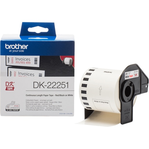 Banda etichete BROTHER DK-22251, 62mm, 15.24m, negru si rosu pe alb Banda etichete BROTHER DK-22251, 62mm, 15.24m, negru si rosu pe alb