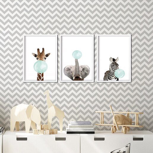 Set 3 tablouri cu rama Animale, 23 x 33 cm, PVC, bleu Set 3 tablouri cu rama Animale, 23 x 33 cm, PVC, bleu